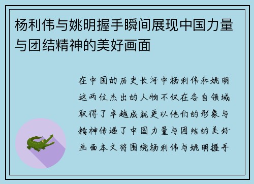 杨利伟与姚明握手瞬间展现中国力量与团结精神的美好画面